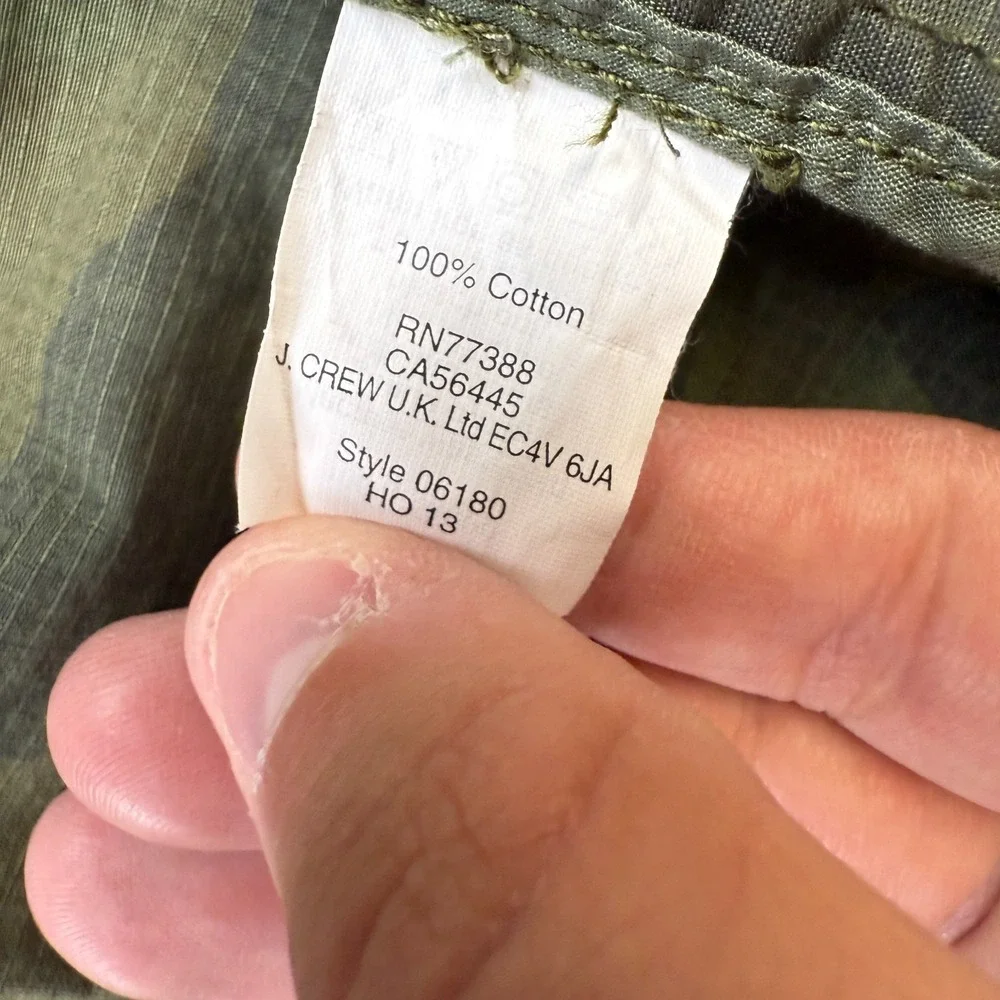 J Crew Jacket Women XS Green Camo Military Parka Utility Adjustable Ripstop Hood